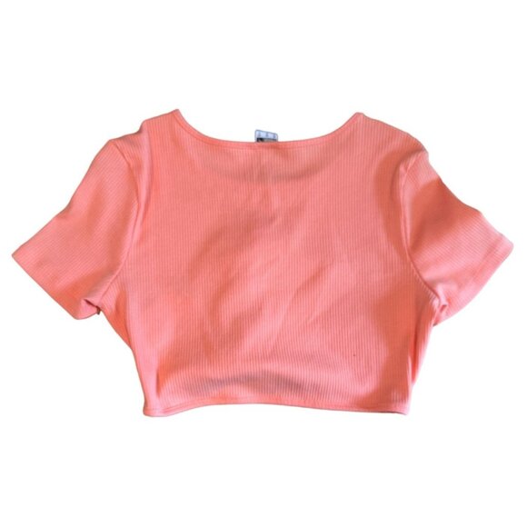 Puma Classic Fit Ribbed Crop Tee Pink Peach String Tie Bottom Hem Women's Large - Picture 4 of 6